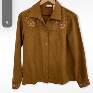 Erika Brown Soft Button down with Embroidered details size Large